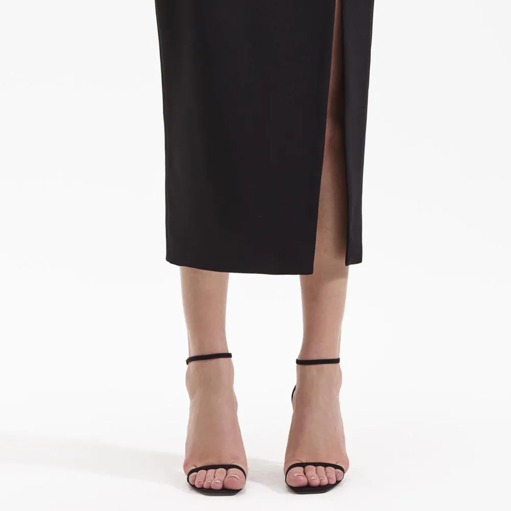 Black Crepe Midi Skirt