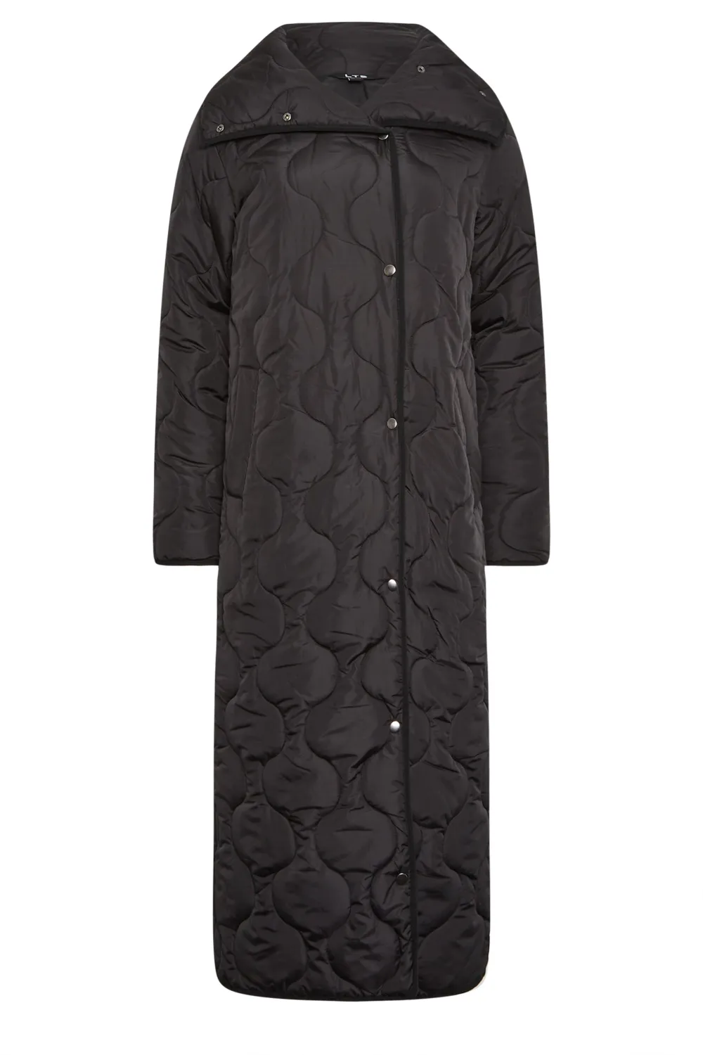 LTS Tall Black Funnel Neck Quilted Coat