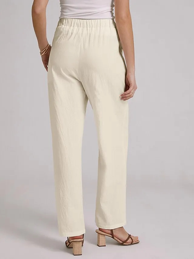 Women's Bootcut Culottes Wide Leg Chinos Cotton Faux Linen Solid Colored Baggy Mid Waist Lightweight Basic Wedding Daily Black White S M Spring &  Fall