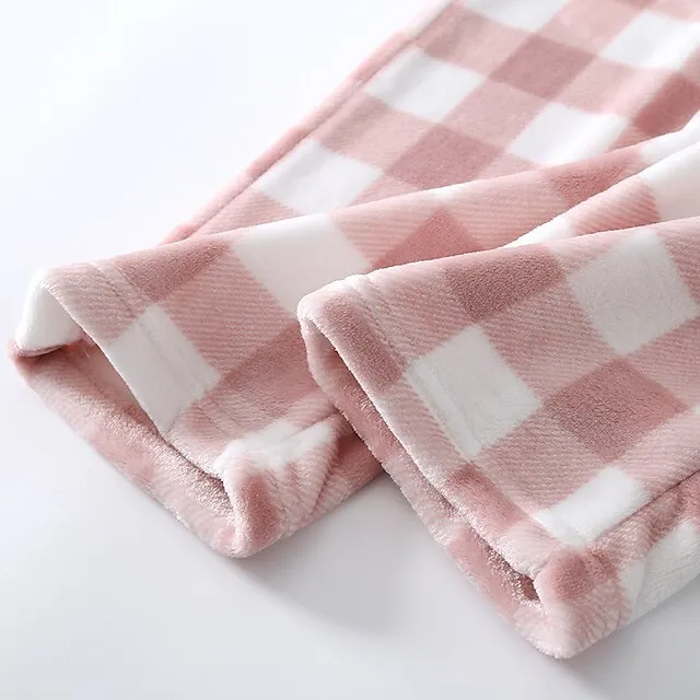 Women's Christmas Pajamas Winter Pants Nighty Pjs Grid / Plaid Fashion Simple Comfort Party Xmas Home Bed Flannel Warm Breathable Long Pant Elastic Waist Winter Fall Blue Pink / Sweet / Gift / Print