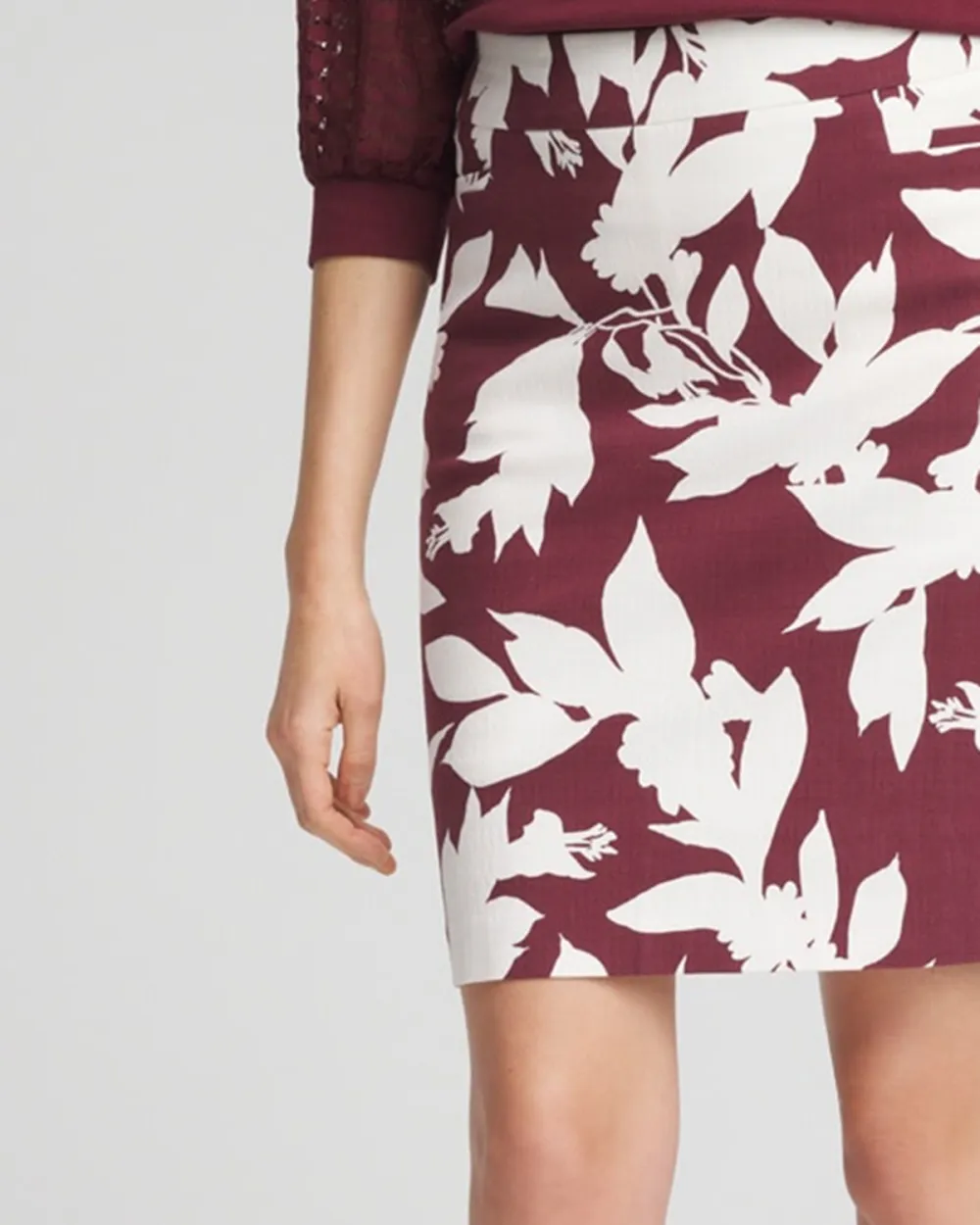 Maroon and White Floral Print Mini Skirt