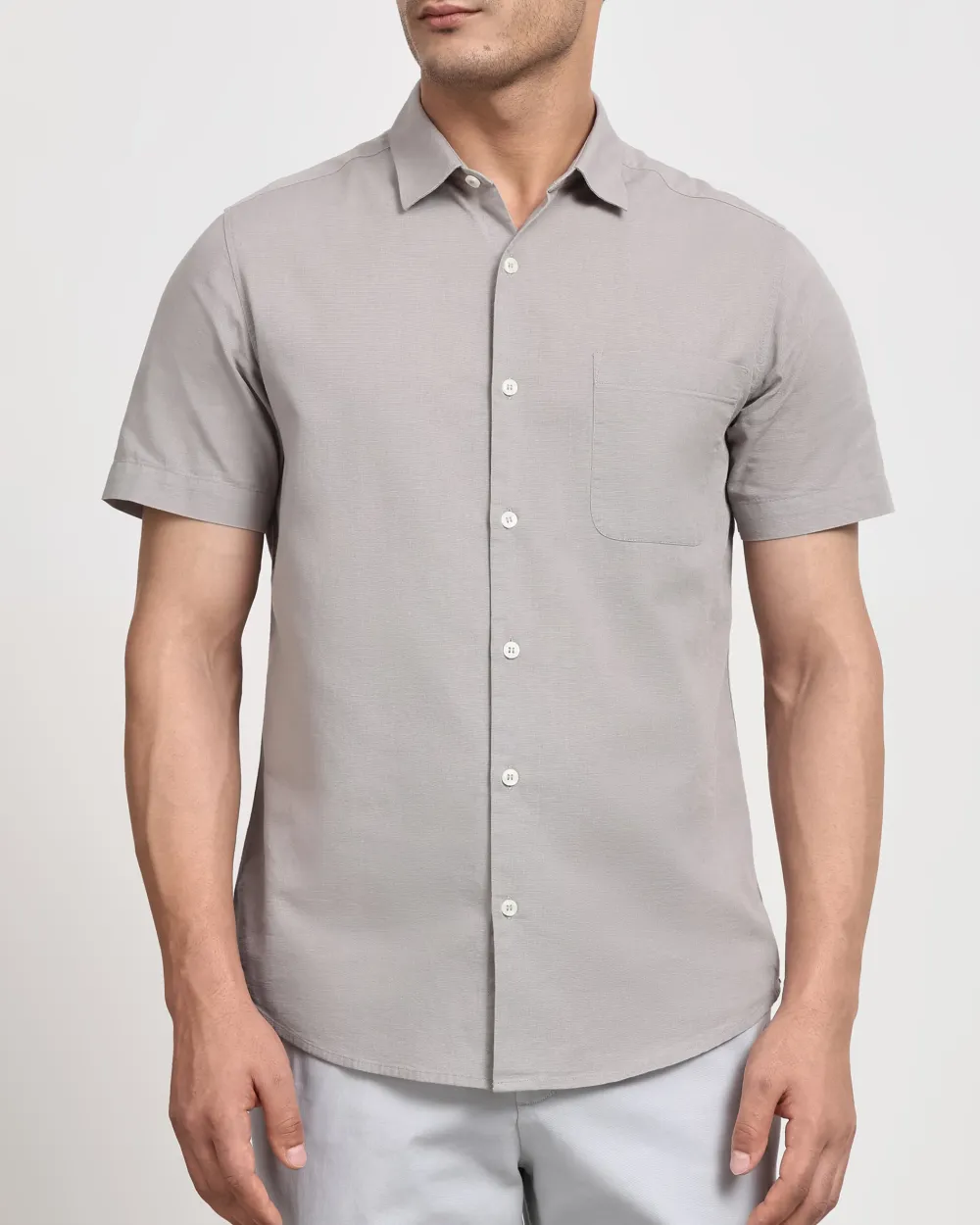 Simple And Soft Slim-Fit Breathable Light Grey Shirt