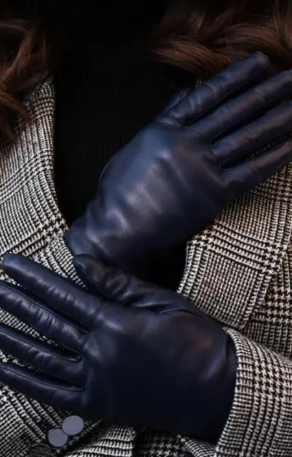 Pure Navy Cashmere Lined Lambskin Gloves