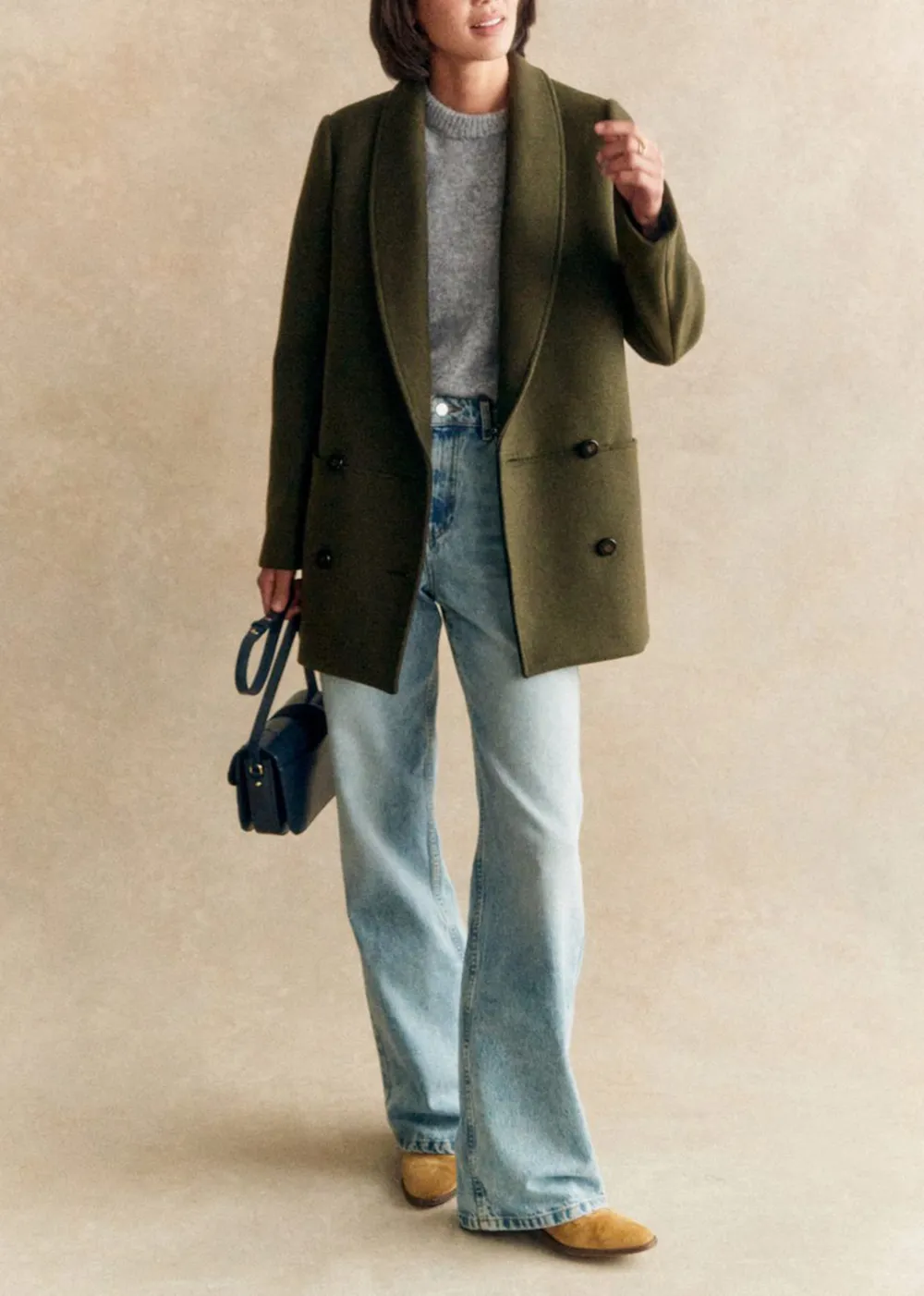 Cropped Shawl Collar Coat