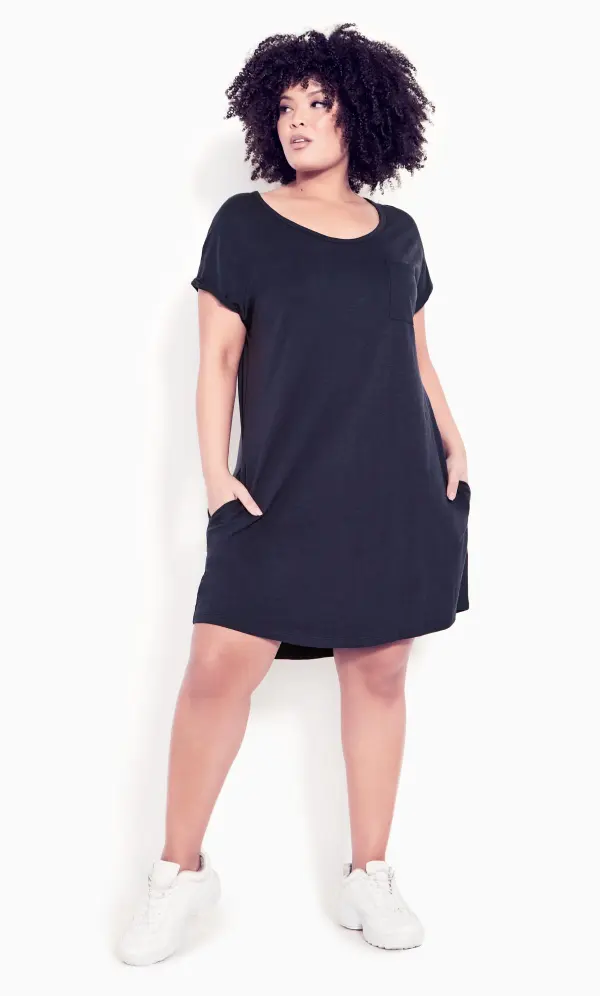 Evans Navy Blue Dipped Hem T-Shirt Dress