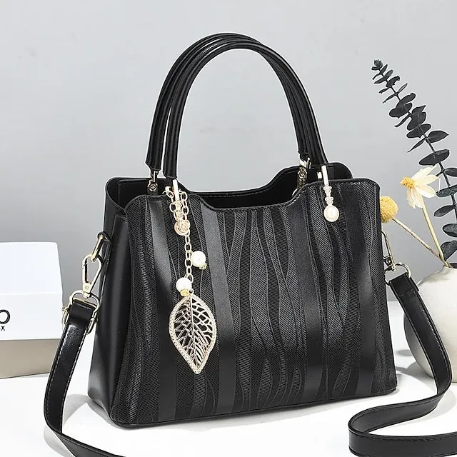 Women's Tote Top Handle Bag PU Leather Daily Office & Career Maroon Black Light Green