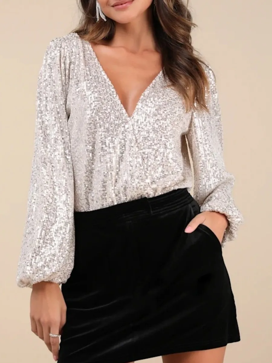 Surplice Sequin Bodysuit