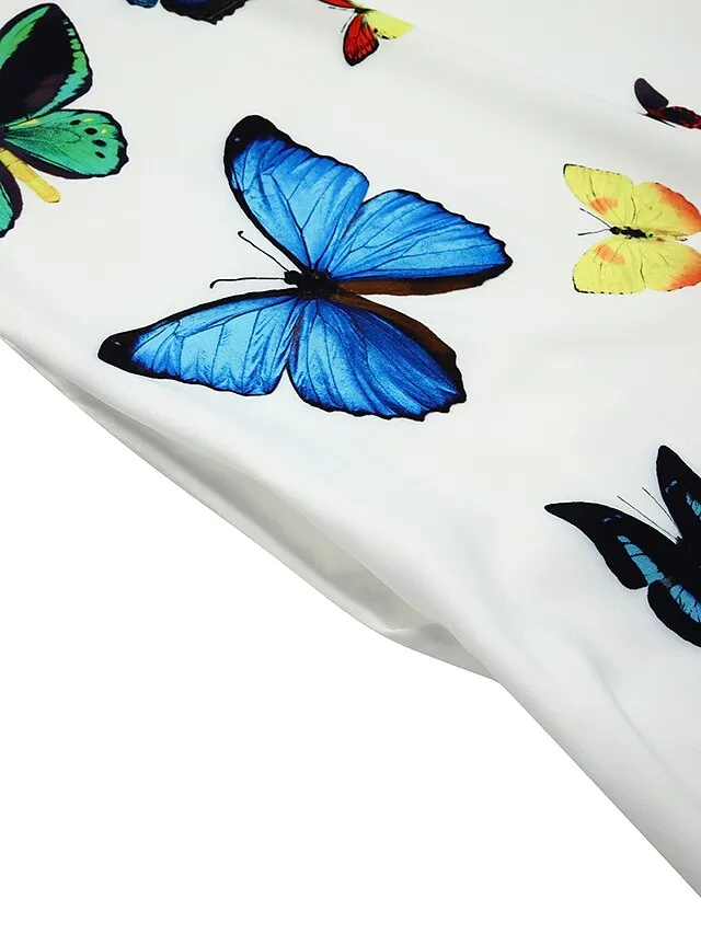 Women's Shift Dress Swing Dress Long Dress Maxi Dress Green Blue Grey White Black Long Sleeve Feather Butterfly Pocket Print Summer Spring V Neck Stylish Casual Dress 2023 S M L XL XXL XXXL 4XL 5XL