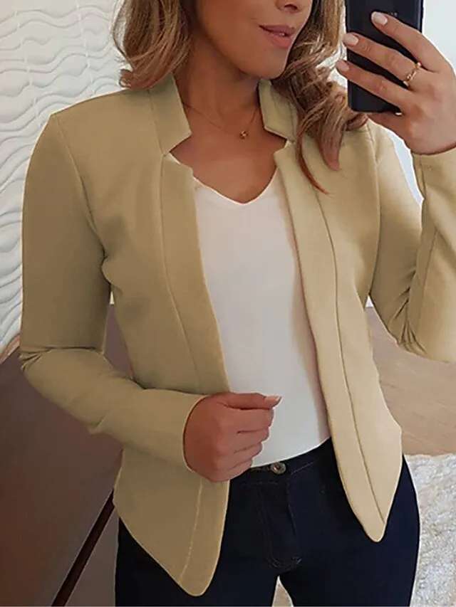 Women's Blazer Formal Slim Fit Plain Windproof Streetwear Regular Fit Outerwear Long Sleeve Fall Light Pink S