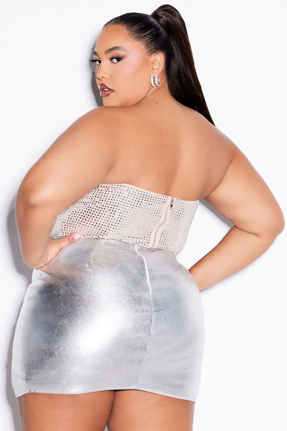 Rayna Rhinestone Mesh Corset Top - Nude shein