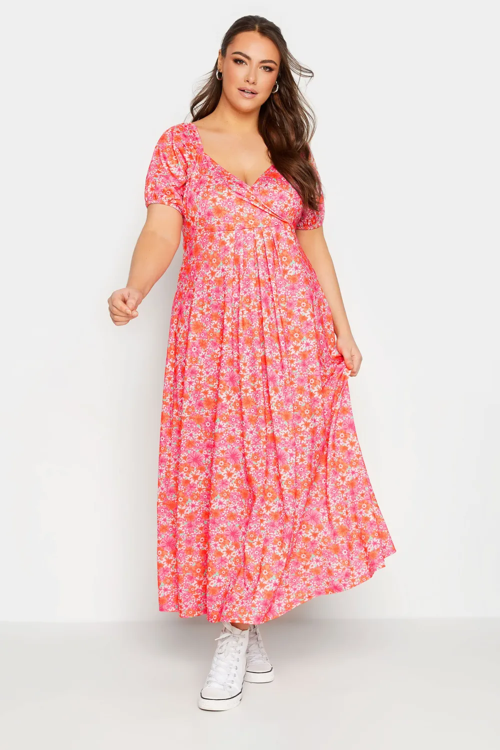 Yours Curve Pink Floral Wrap Maxi Dress