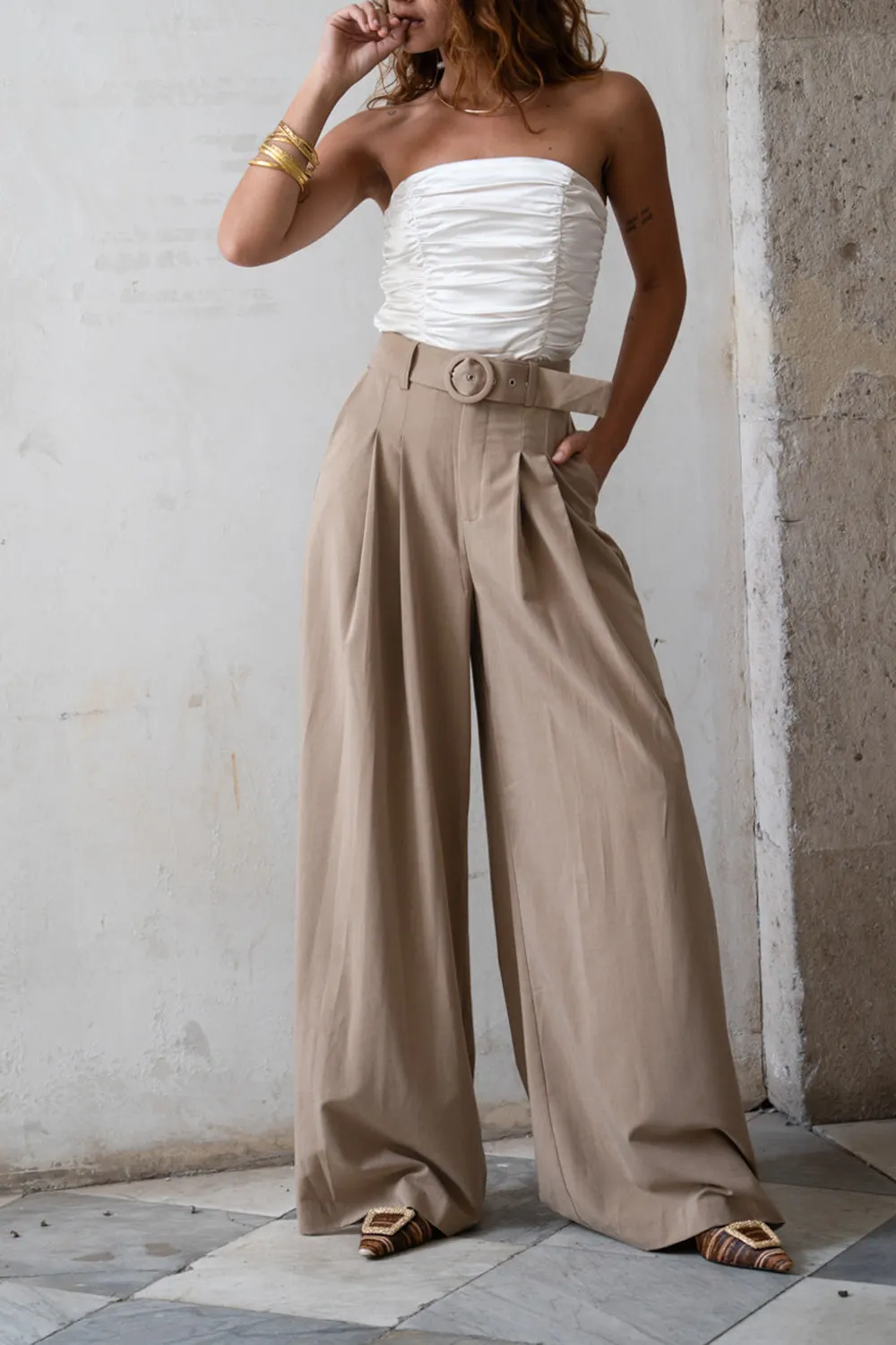 Tan Wide Leg Trouser