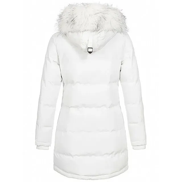 Women's Parka Thicken Puffer Jacket Fleece Winter Coat with Fur Collar Fall Warm Windproof Hooded Jacket Stylish Casual Street Jacket with Pockets Long Sleeve Black White Red