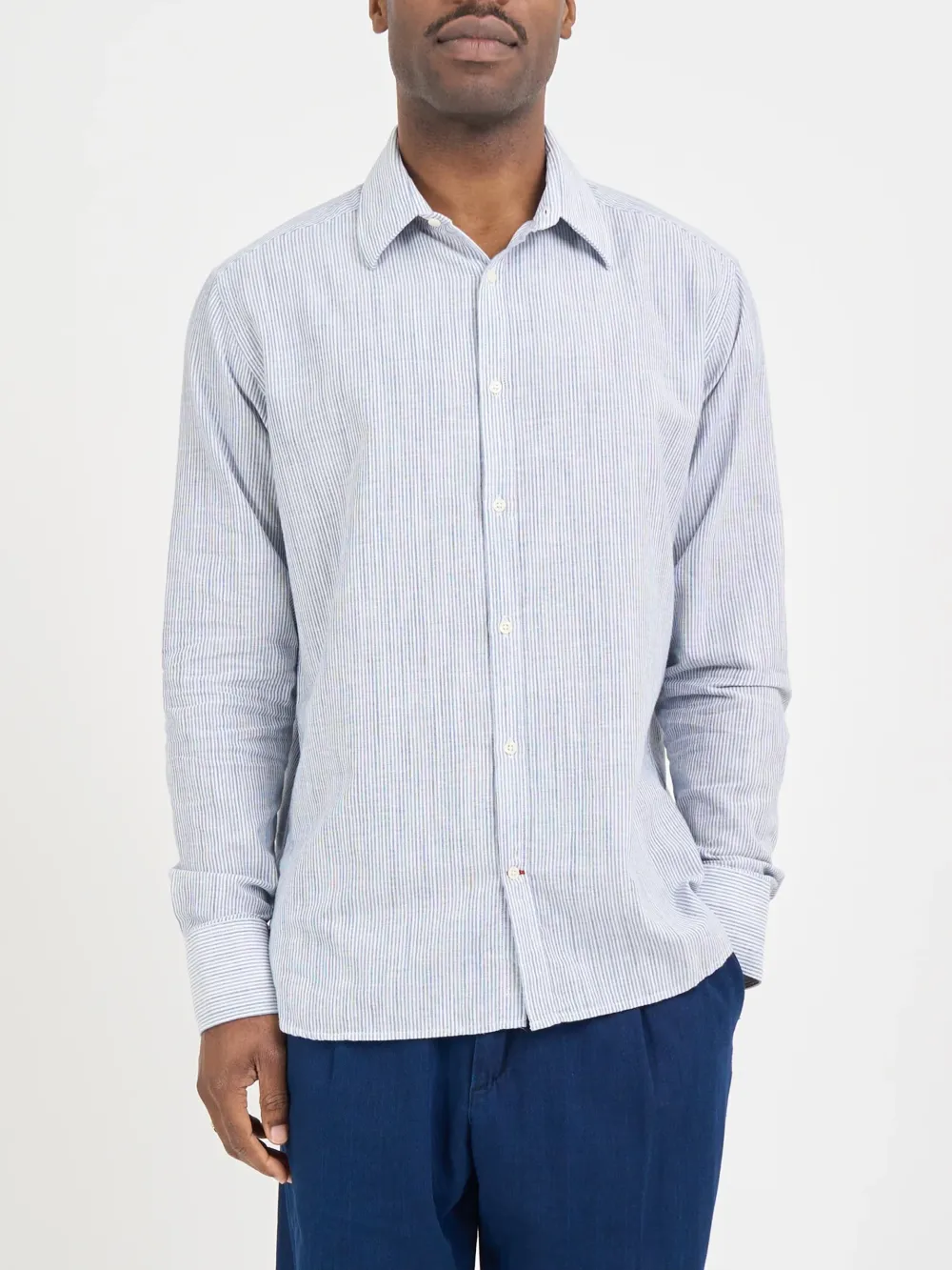 Blue Long Sleeve Casual Style Cotton Shirt