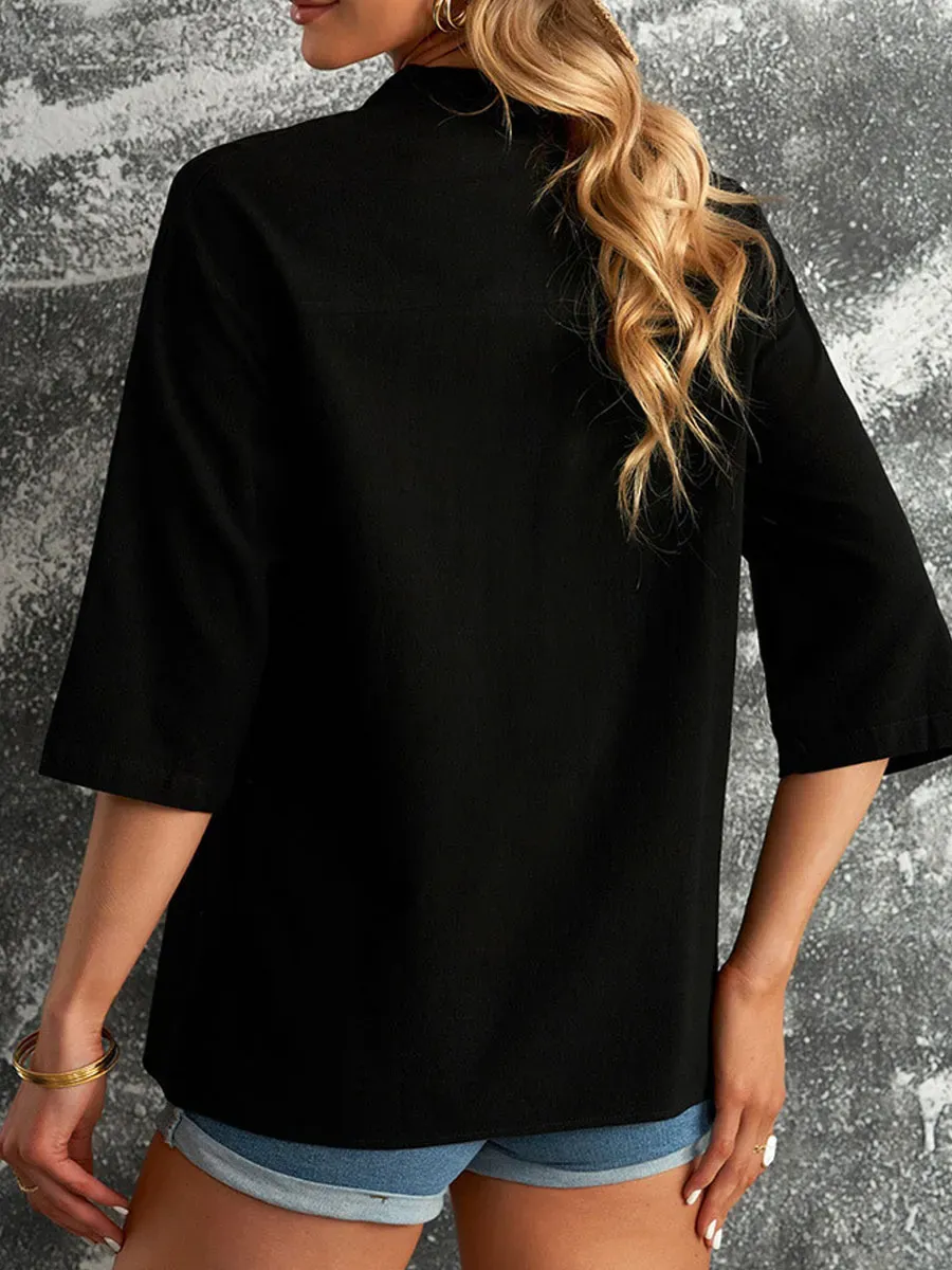 Casual Loose Solid Color Long Sleeve Blouse