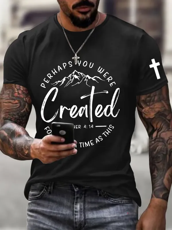 Men'S T-Shirt Men'S Perhaps You Were Created For Such Printed Short Sleeve T-Shirt