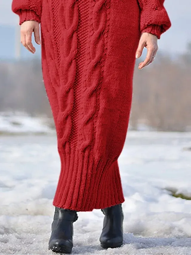 Women's Sweater Dress Jumper Dress Winter Dress Long Dress Maxi Dress Knitwear Warm Fashion Pure Color Outdoor Daily Vacation Going out Turtleneck Long Sleeve 2023 Loose Fit Red Blue S M L XL XXL 3XL
