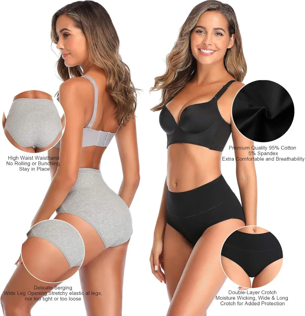 Womens Underwear,Cotton Mid Waist No Muffin Top Full Coverage Brief Ladies Panties Lingerie Undergarments for Women Multipack