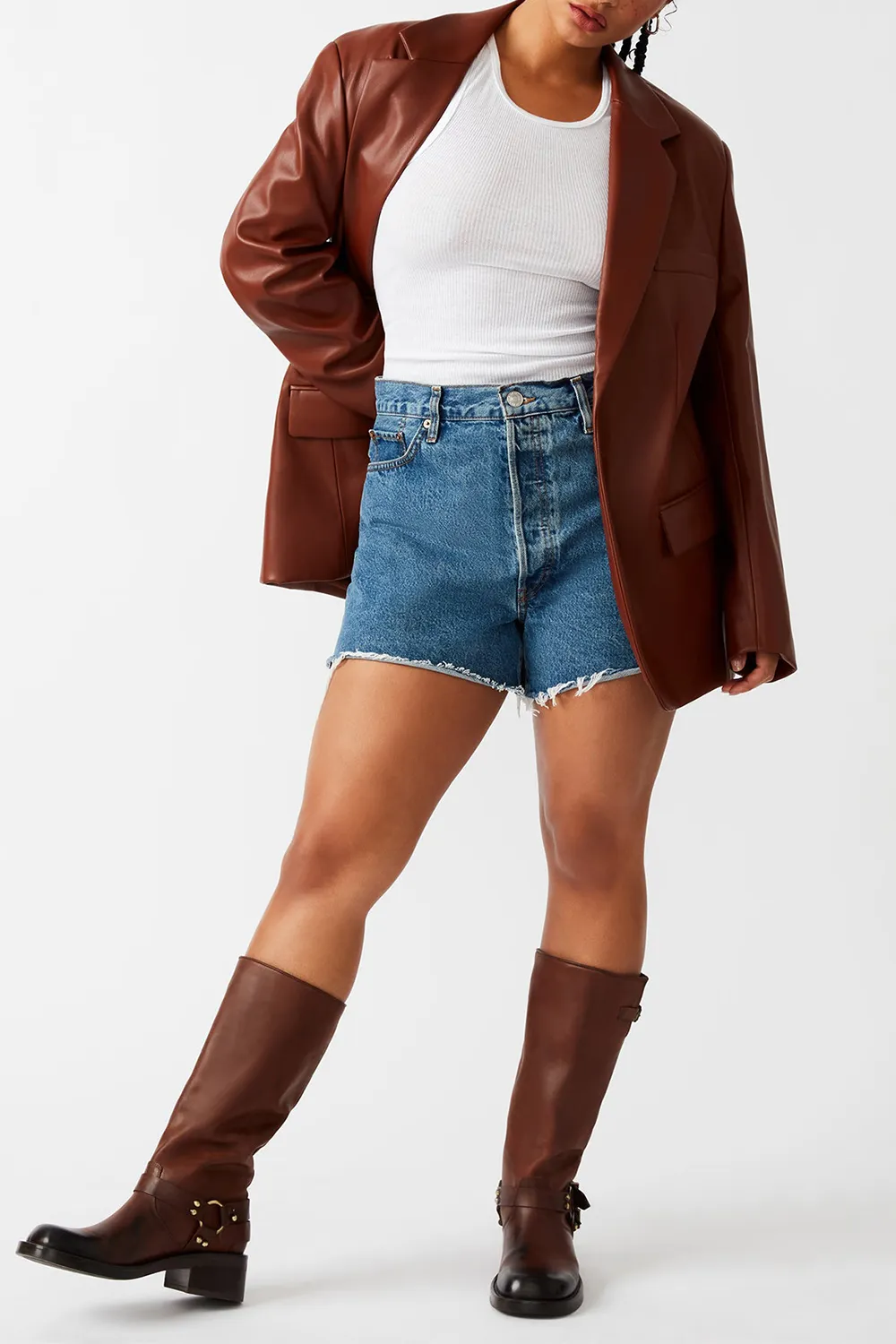 FAUX LEATHER BLAZER BLACK