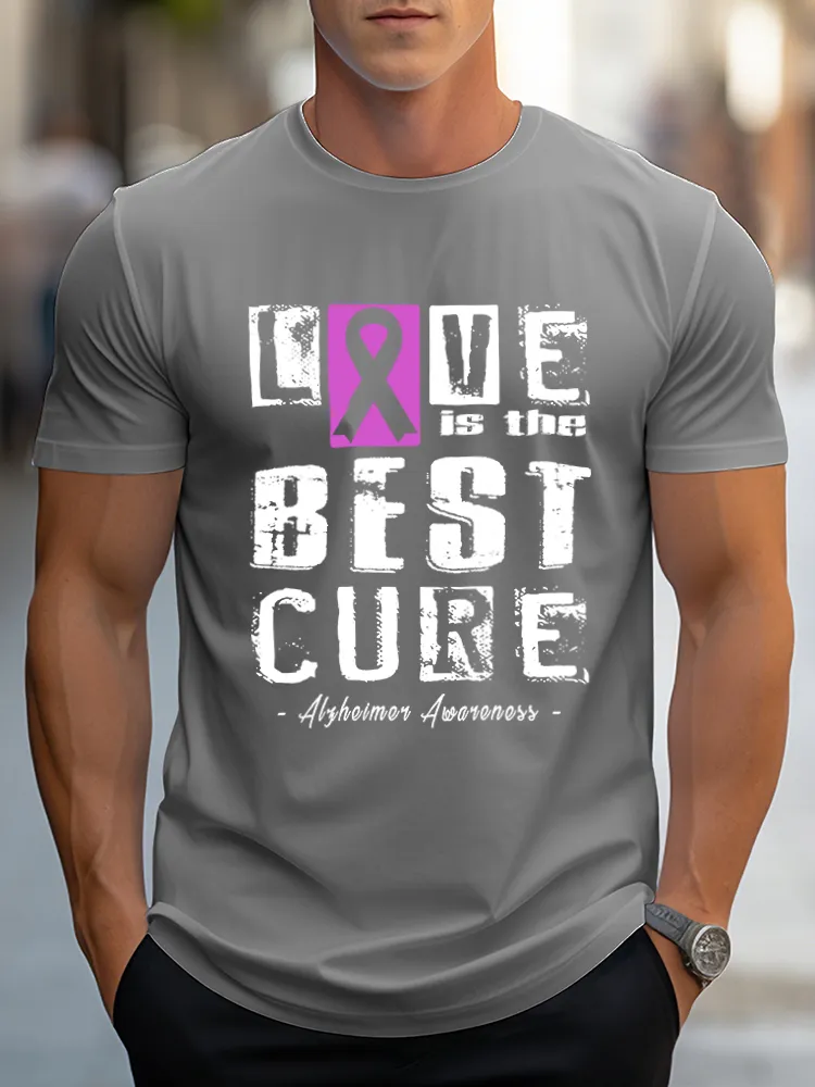 Love is the best cure Alzheimer's Disease Awareness Men's Print V-Neck T-Shirt