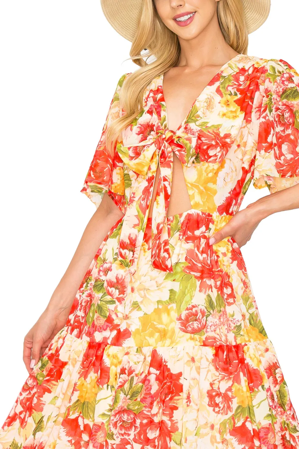 Marigold Floral Print Midi Dress