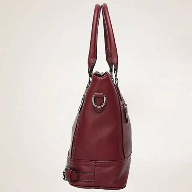Women's Handbag Satchel Top Handle Bag PU Leather Office Daily Going out Zipper Solid Color Wine Black Brown