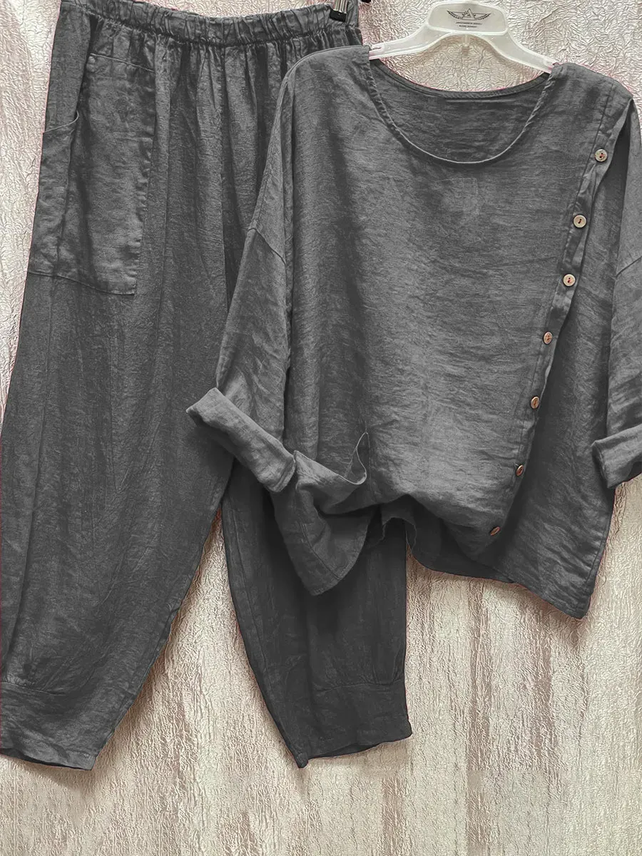 Women Casual Solid Color Two-piece Set