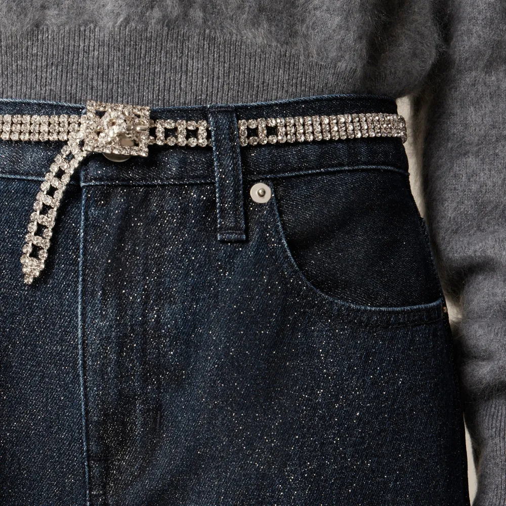 Mid-rise Straight Jean Metallic Threads Rigid