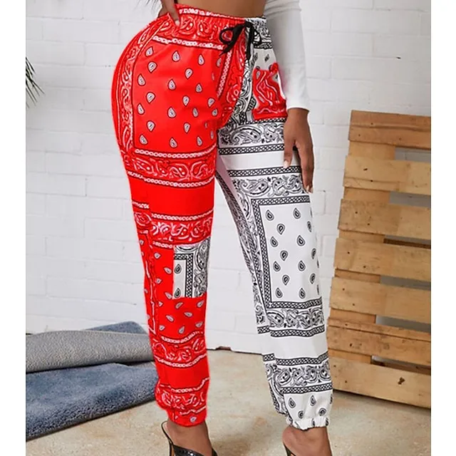 Women's Sweatpants Joggers Jogging Pants Pink Yellow Red Mid Waist Casual / Sporty Athleisure Leisure Sports Weekend Pocket Print Ankle-Length Comfort Graphic Prints S XXL Fall