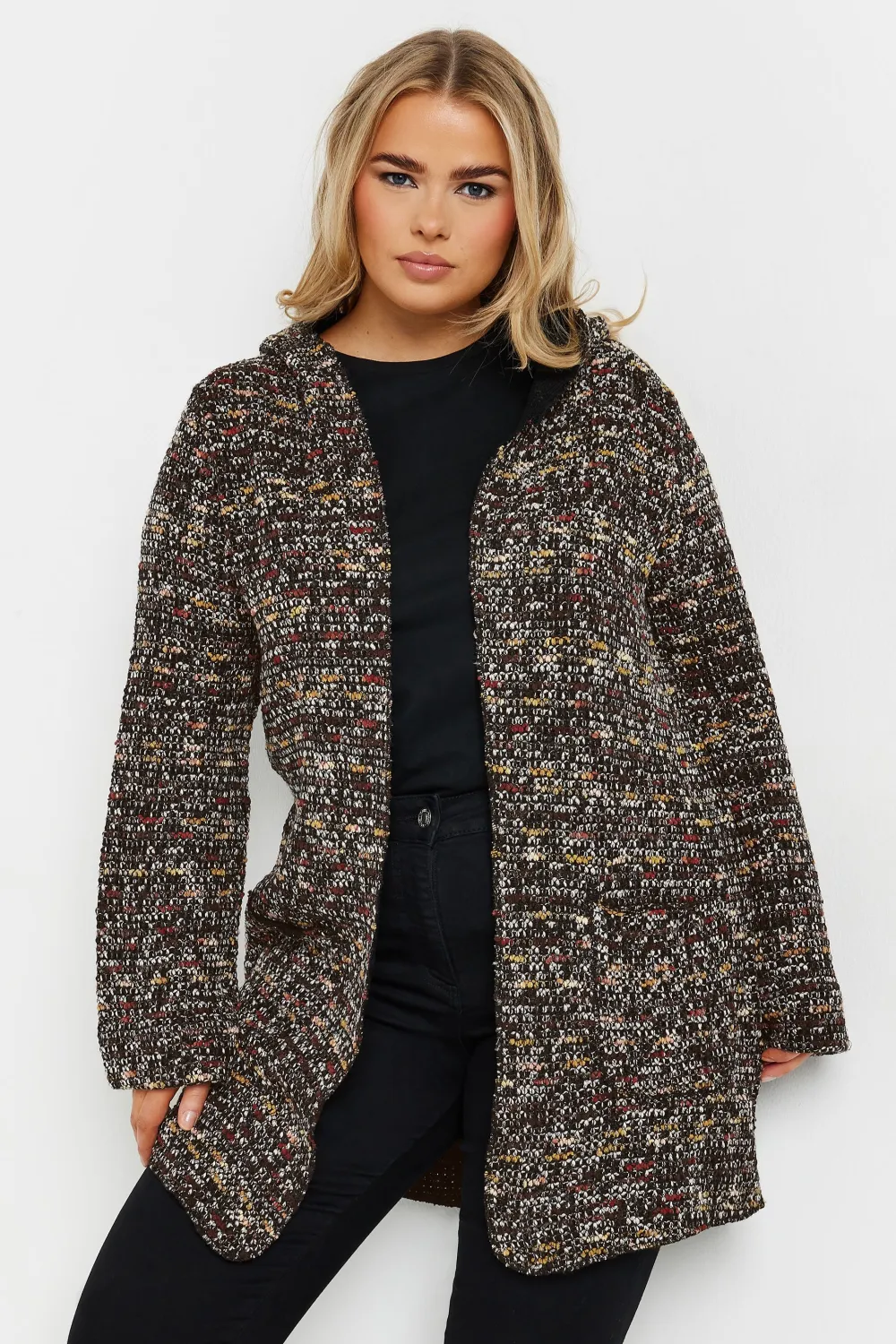 YOURS Curve Black Textured Hooded Cardigan