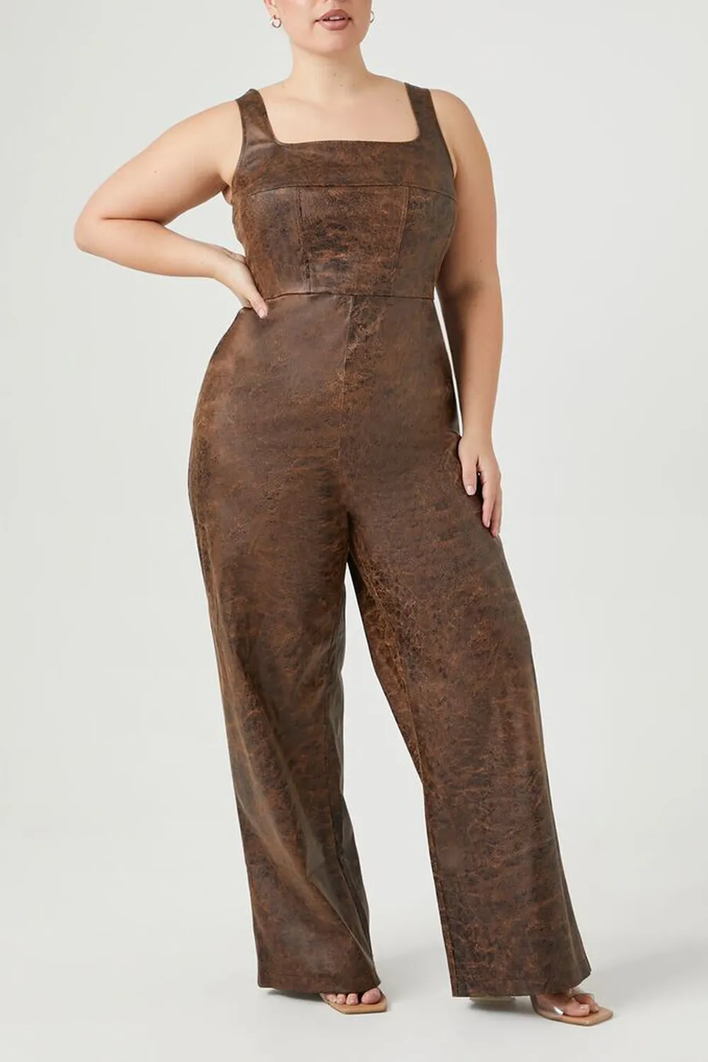 Plus Size Faux Leather Jumpsuit