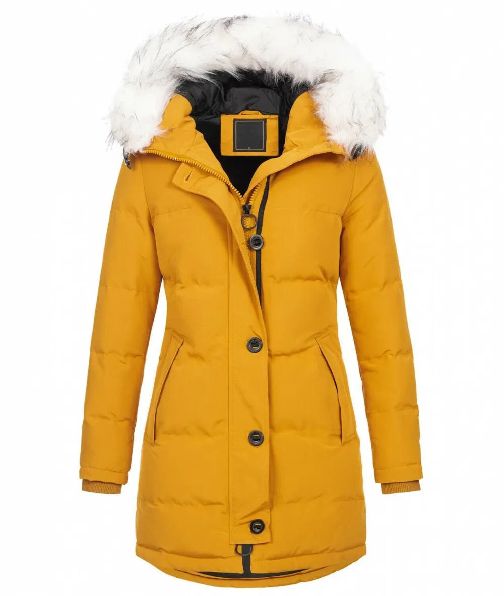Fashion ladies parka coat with fur collar H
