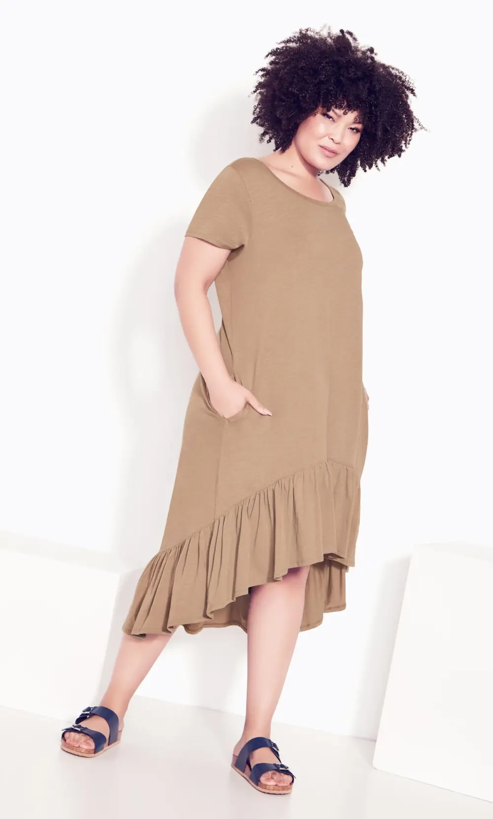 Evans Brown Dipped Smock Hem T-Shirt Dress