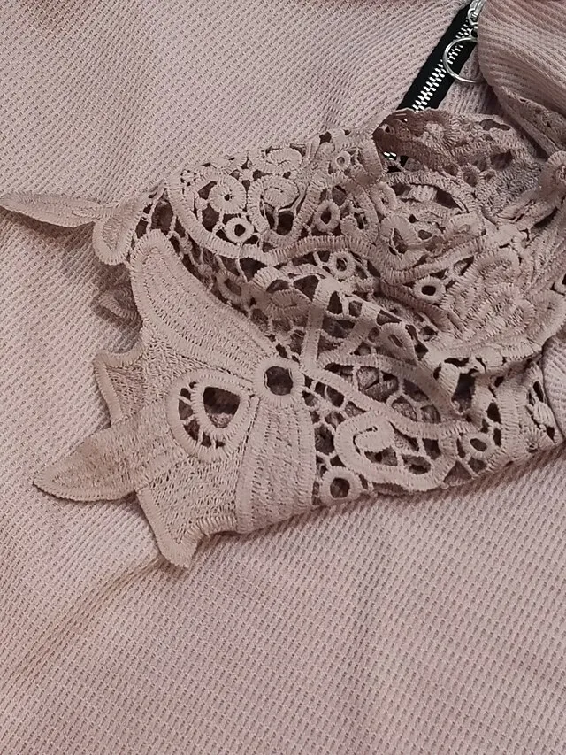 Women's Shirt Blouse Eyelet top Black White Pink Plain Lace Zipper Half Sleeve Holiday Weekend Basic Streetwear V Neck Regular S