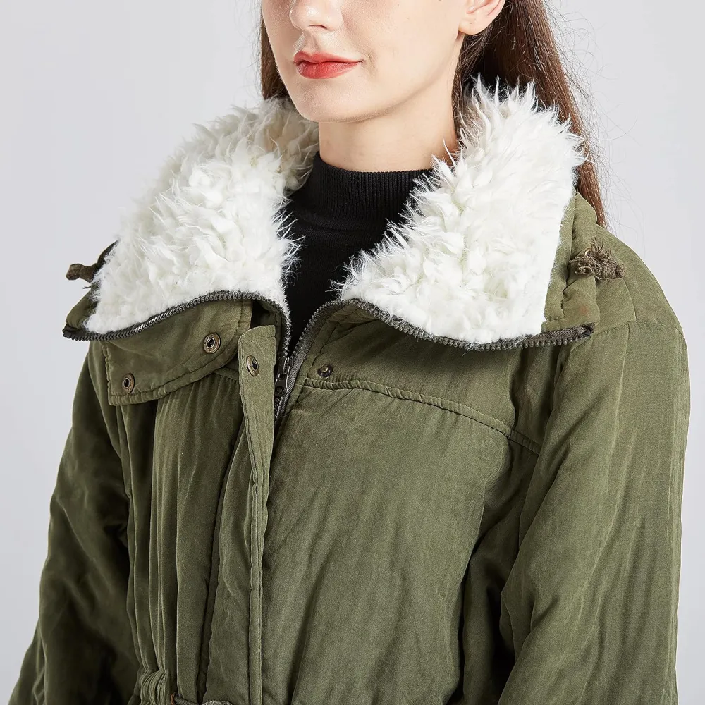 Women's Winter Mid Length Thick Warm Faux Lamb Wool Lined Jacket Coat