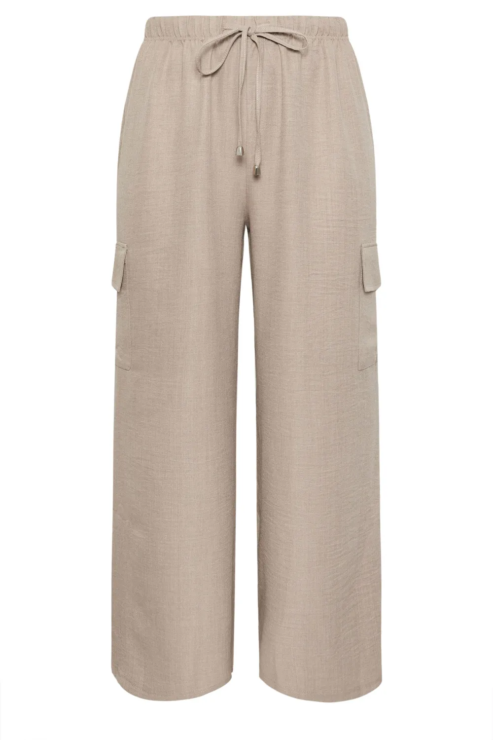 YOURS Curve Khaki Green Linen Look Cargo Trousers
