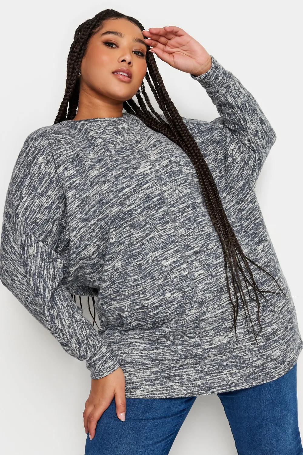 YOURS LUXURY Curve Light Grey Front Seam Detail Jumper