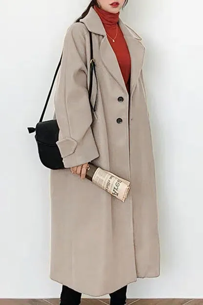 Hepburn Solid Faux Woolen Lapel Coat