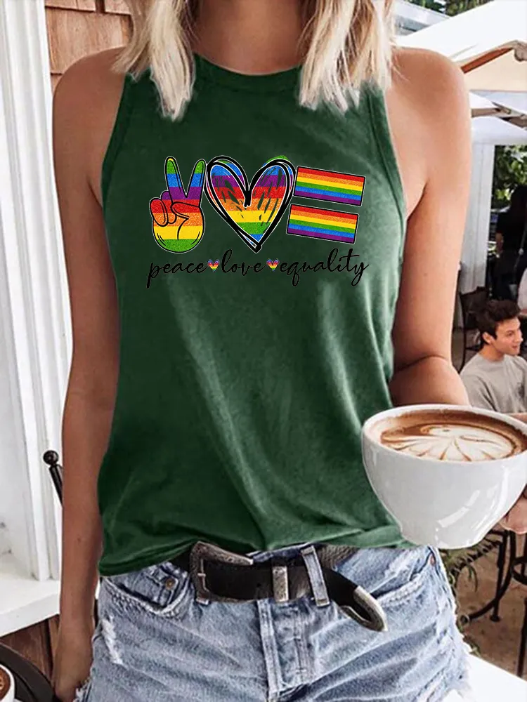 Women's Gay Day Peace Love Equality Crew Neck Vest