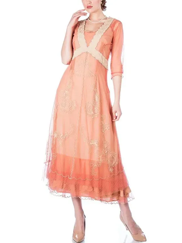 Embroidery vintage court style simple tulle ladies dress