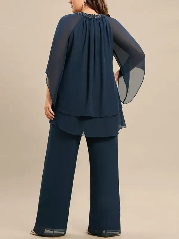 Chiffon Mother Sequin Top Trousers Set