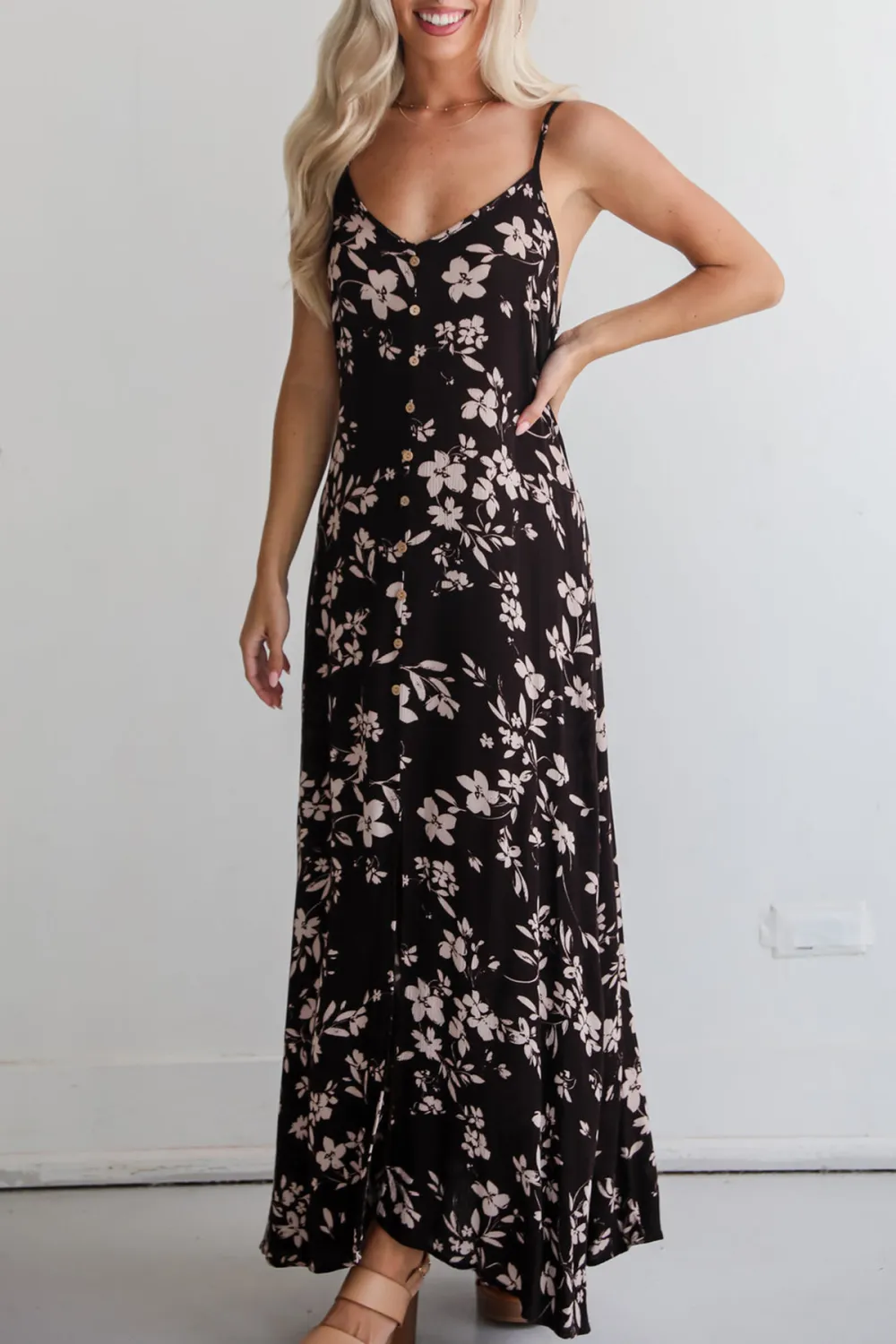 Marvelously Darling Black Floral Maxi Dress