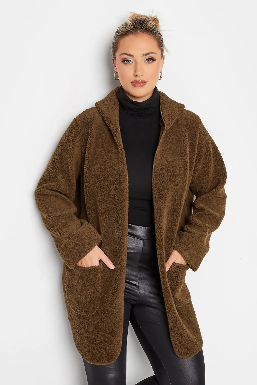 YOURS Curve Brown Teddy Hooded Jacket