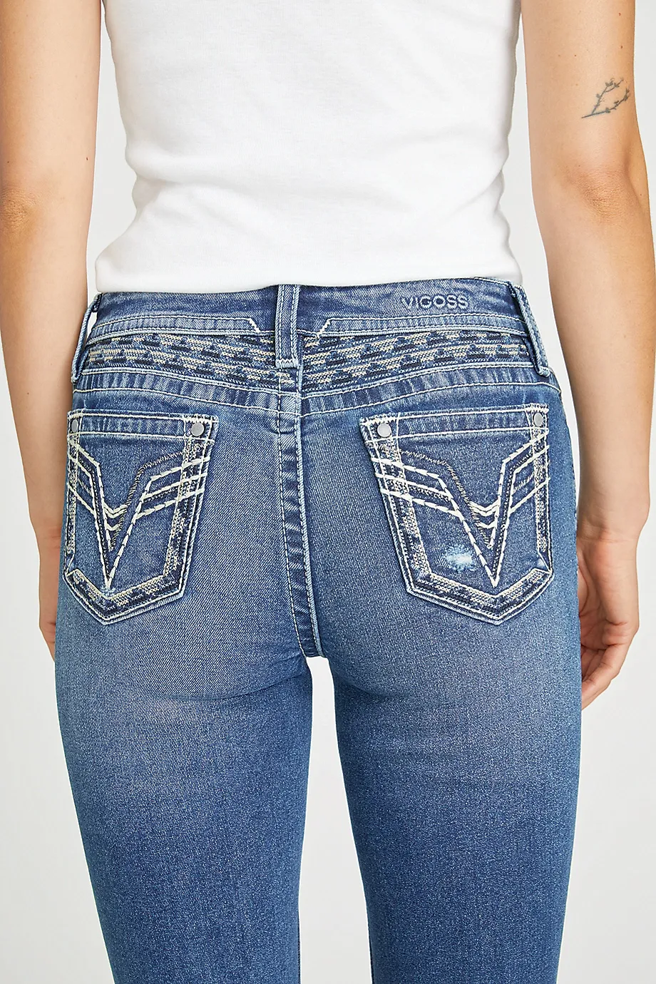 Mid Rise Western Embroidered Yoke Flare Jean