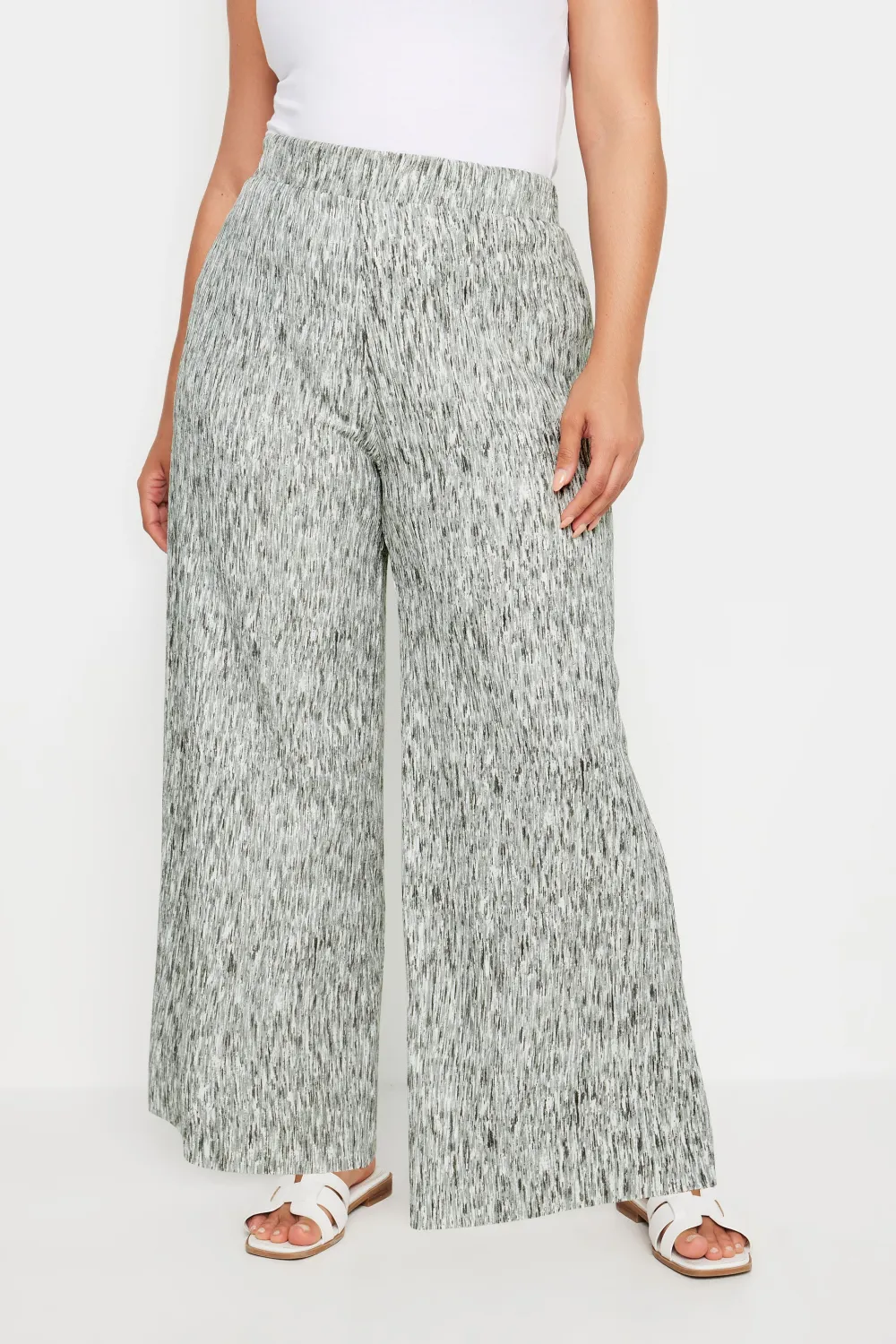 YOURS Curve Dark Grey Abstract Print Textured Wide Leg Trousers