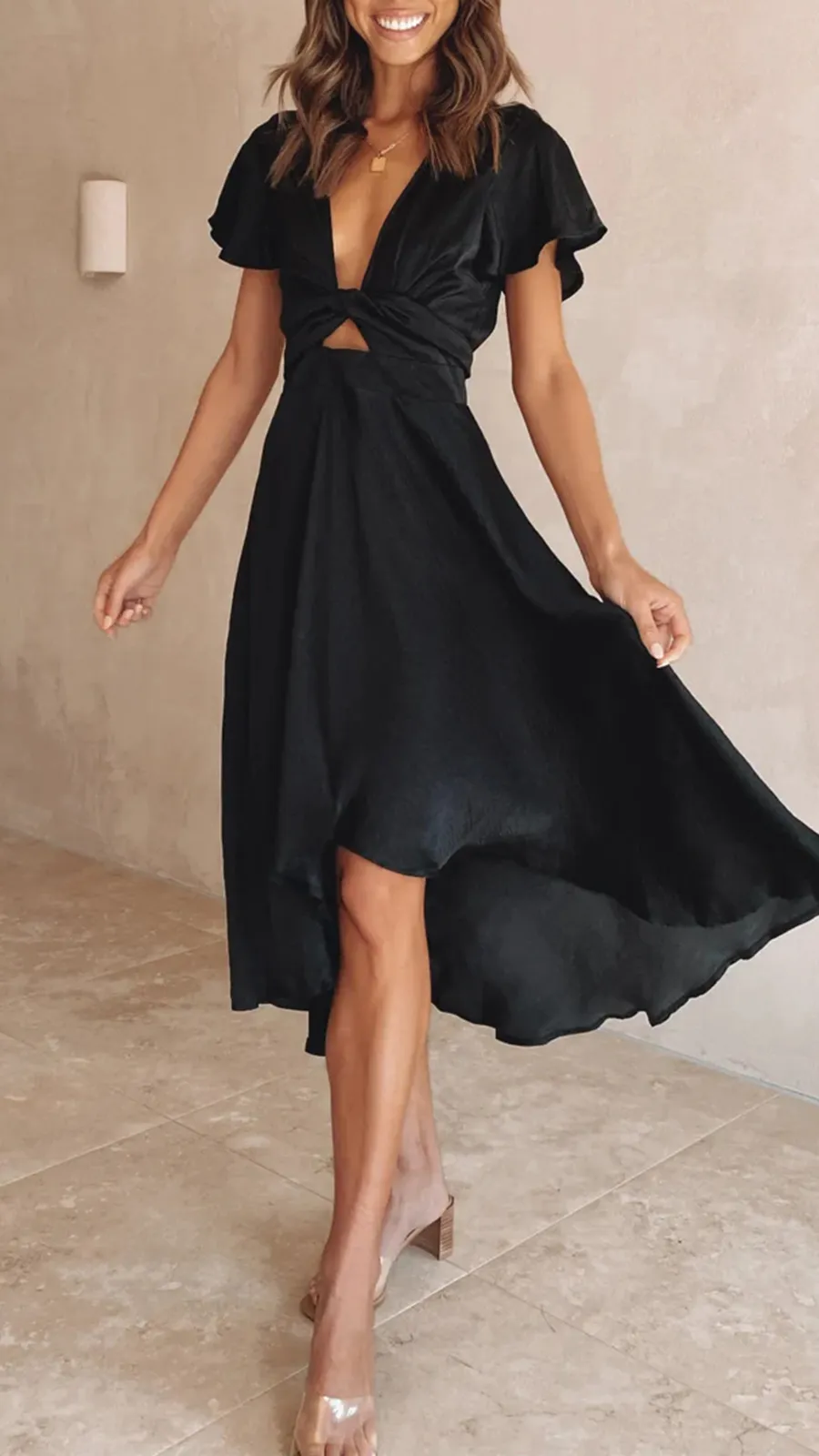 Sexy Flowing With Cutout Back Midi Dress