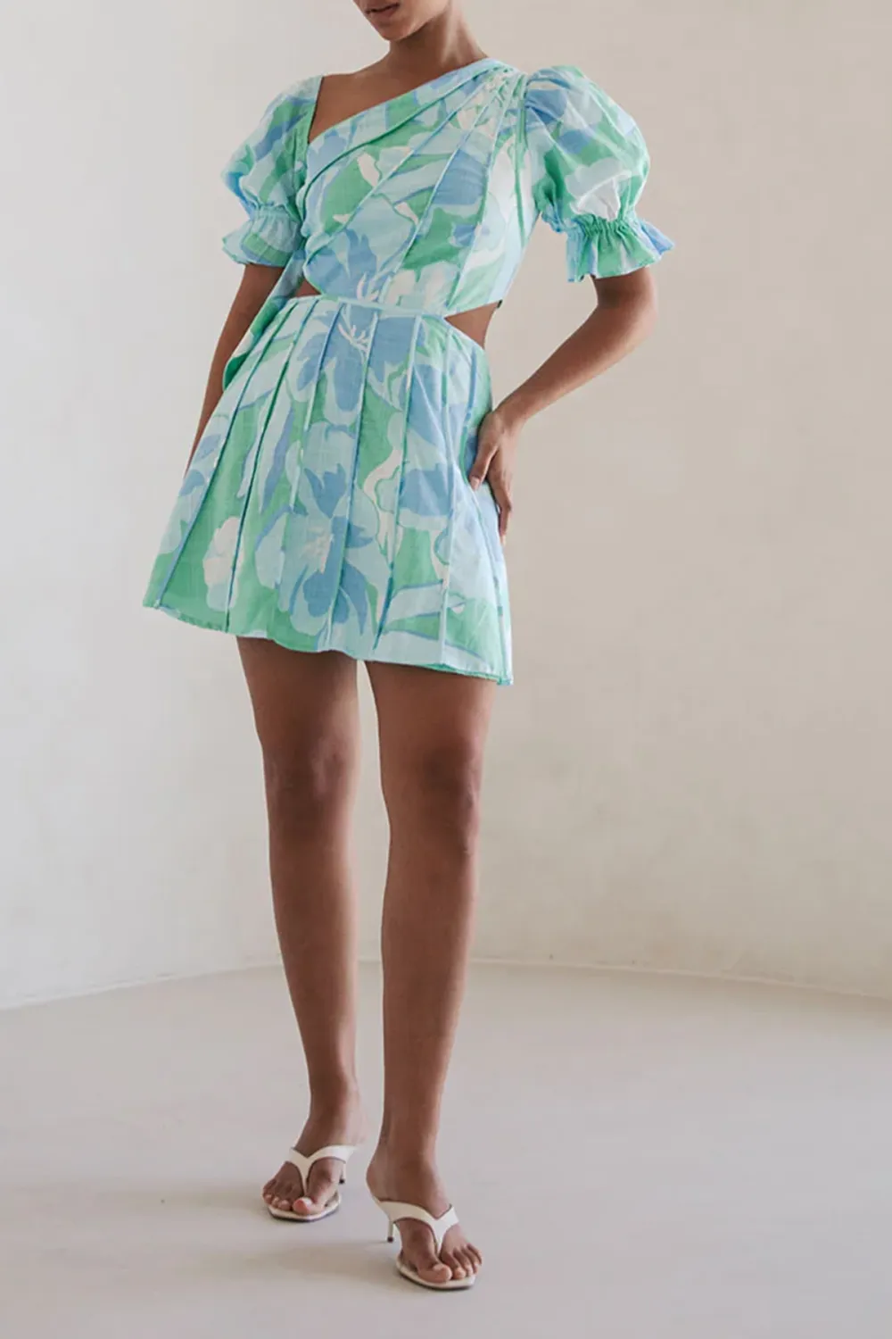 One Shoulder Puff Sleeve Cut Out Mini Dress