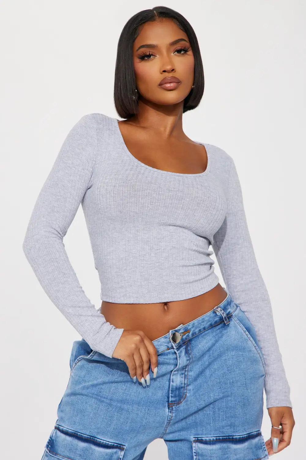 Emelia Ribbed Top - Heather Grey