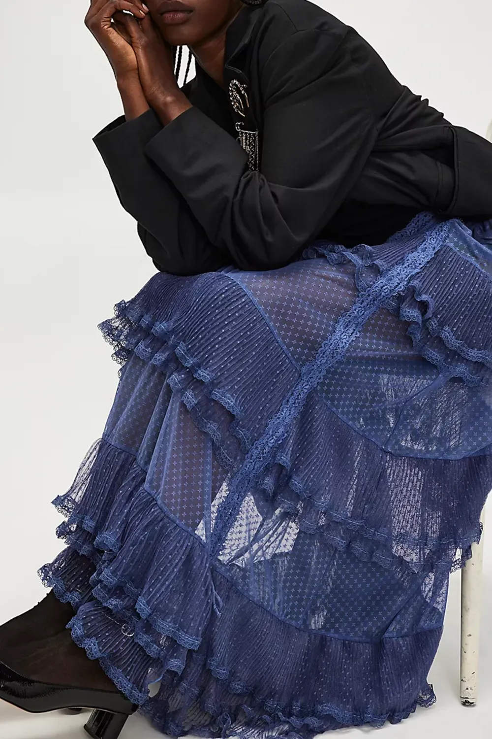 Sheer Ruffled Maxi Skirt