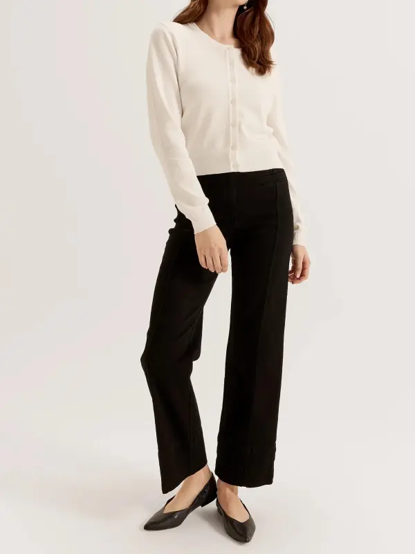 White Button Front Long Sleeve Cardigan